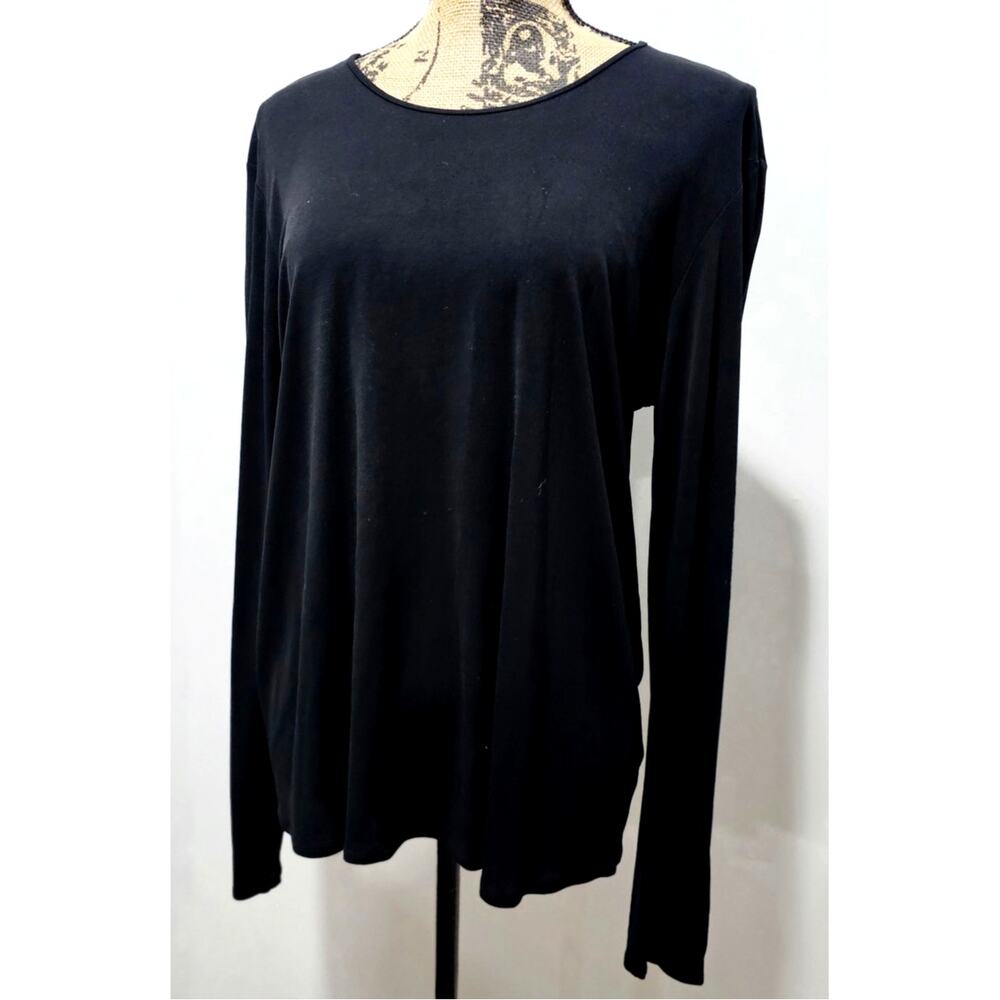 Eileen Fisher 100% Silk Top Blouse Long Sleeve, Black, Womens Sz L - Picture 3 of 8